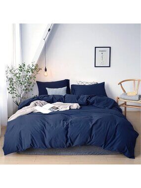Navy Blue Queen Comforter Set - Soft, Breathable Bedding with 2 Pillowcases